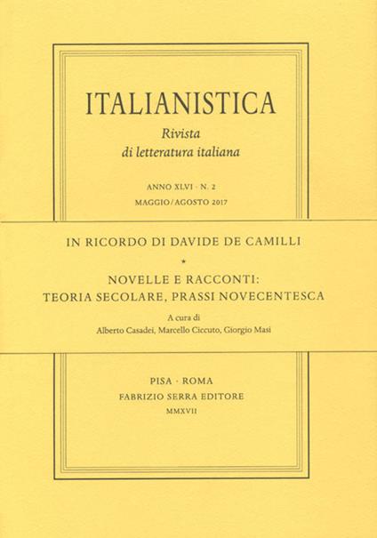 In ricordo di Davide De Camilli. Novelle e racconti: teoria secolare, prassi novecentesca - copertina