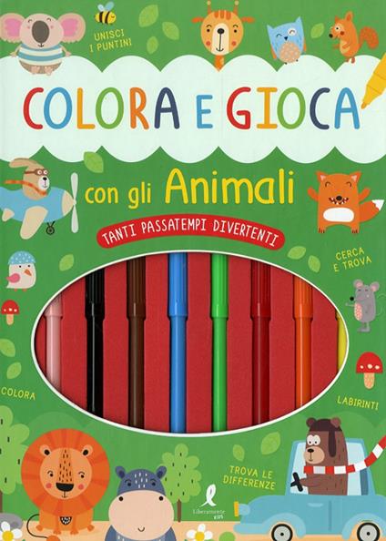 Colora e gioca con gli animali. Con 8 pennarelli - copertina