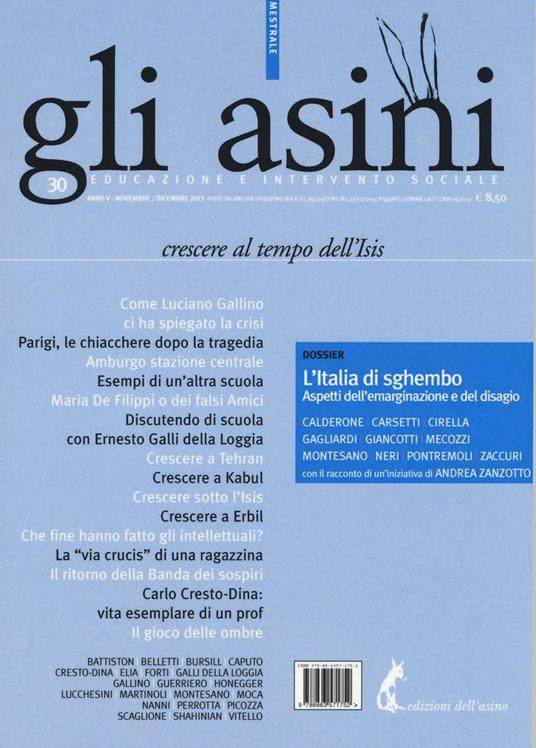 Gli asini. Rivista di educazione e intervento sociale (2015). Vol. 30: Crescere al tempo dell'Isis. - copertina