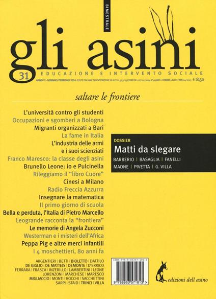 Gli asini. Rivista di educazione e intervento sociale (2016). Vol. 31: Saltare le frontiere - copertina
