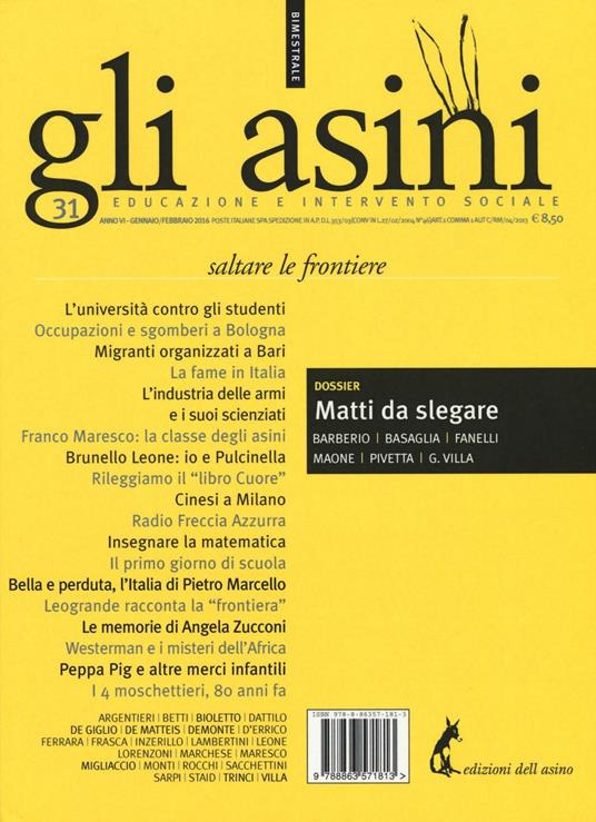 Gli asini. Rivista di educazione e intervento sociale (2016). Vol. 31: Saltare le frontiere - copertina