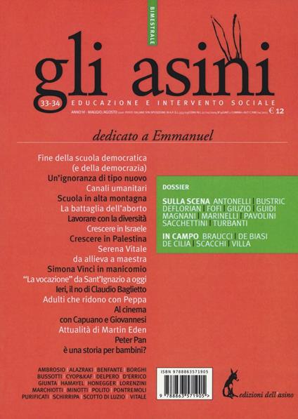 Gli asini. Rivista di educazione e intervento sociale (2016). Vol. 33-34 - copertina