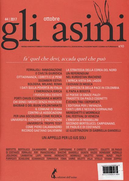 Gli asini. Rivista di educazione e intervento sociale (2017). Vol. 44: Fai quel che devi, accada quel che può - copertina
