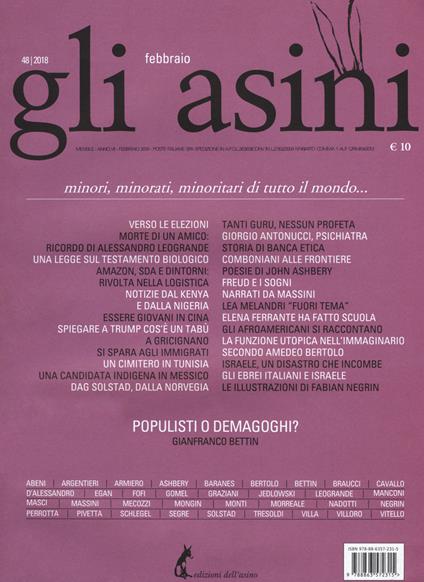 Gli asini. Rivista di educazione e intervento sociale (2018). Vol. 48: Minori, minorati, minoritari di tutto il mondo... (febbraio) - copertina
