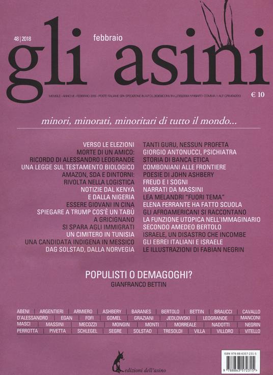 Gli asini. Rivista di educazione e intervento sociale (2018). Vol. 48: Minori, minorati, minoritari di tutto il mondo... (febbraio) - copertina