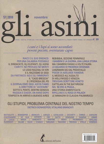 Gli asini. Rivista di educazione e intervento sociale (2018). Vol. 57 - copertina