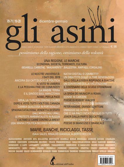 Gli asini. Rivista di educazione e intervento sociale (2019-2020). Vol. 70-71: Pessimismo della ragione, ottimismo della volontà. - copertina