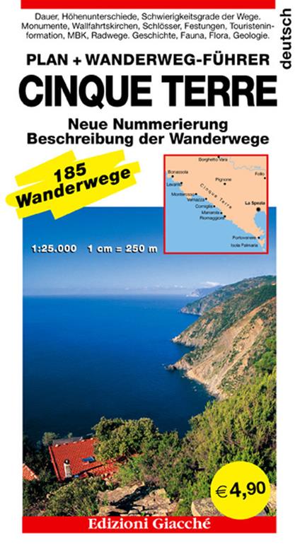 Cinque terre. Plan. Wanderweg-Führer. 185 Wanderwege, Maßtab 1:25.000 - copertina