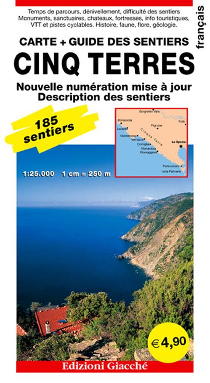 Cinq Terres. Carte. Guide des sentiers. 185 sentiers, echelle 1:25.000 - copertina