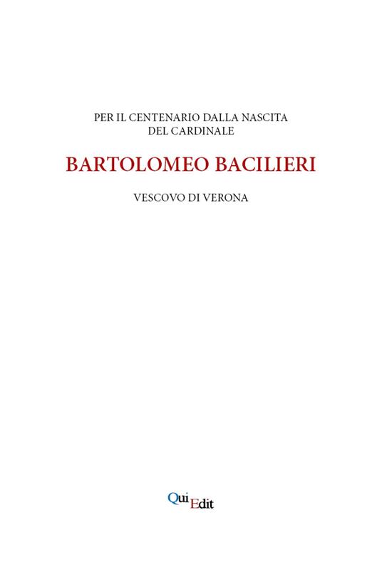 Per il centenario della nascita di Bartolomeo Bacilieri Vescovo di Verona - copertina