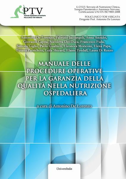 Manuale delle procedure operative per la garanzia della qualità nella nutrizione ospedaliera - copertina