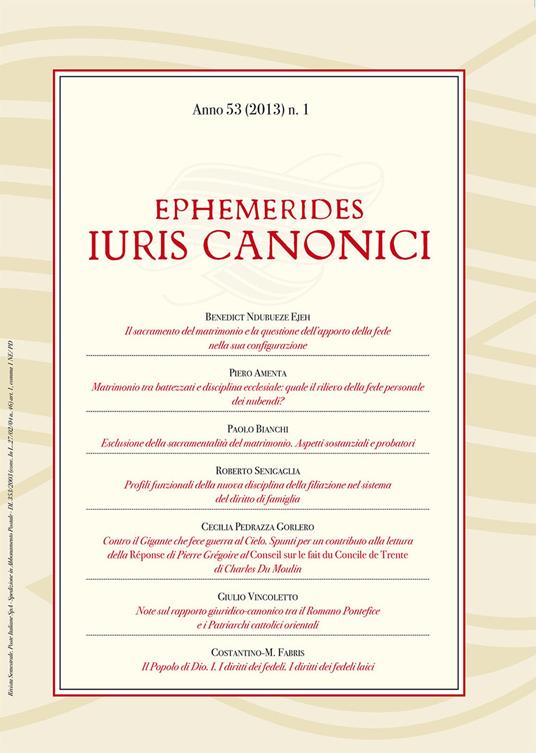 Ephemerides Iuris canonici (2013). Vol. 1 - copertina