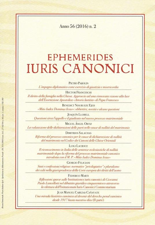Ephemerides Iuris canonici (2016). Vol. 2 - copertina