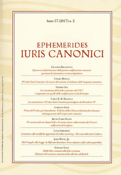 Ephemerides Iuris canonici  (2017). Vol. 2 - copertina