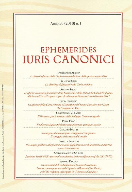 Ephemerides Iuris canonici (2018). Vol. 1 - copertina