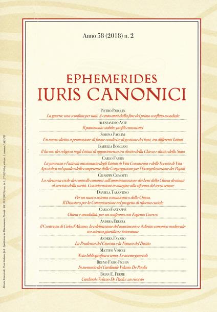 Ephemerides Iuris canonici (2018). Vol. 2 - copertina