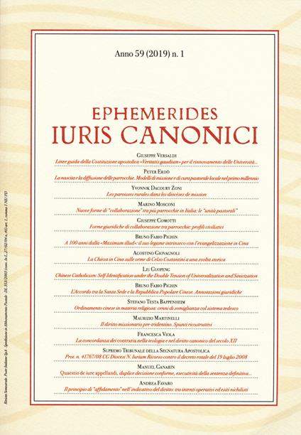 Ephemerides Iuris canonici (2019). Vol. 1 - copertina