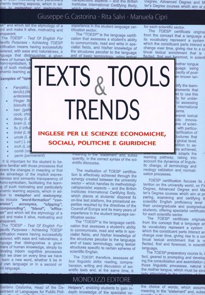 Texts and tools and trends. Inglese per le scienze economiche, sociali, politiche e giuridiche. Ediz. bilingue - Giuseppe G. Castorina,Rita Salvi,Manuela Cipri - copertina