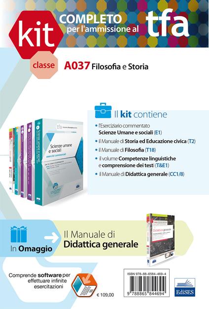 TFA. Classe A037 per prove scritte e orali. Manuale di teoria ed esercizi di filosofia e storia. Kit completo. Con software di simulazione - copertina