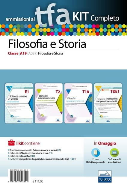 TFA. Filosofia e storia classe A19 (A037) per prove scritte e orali. Kit completo. Con software di simulazione - copertina