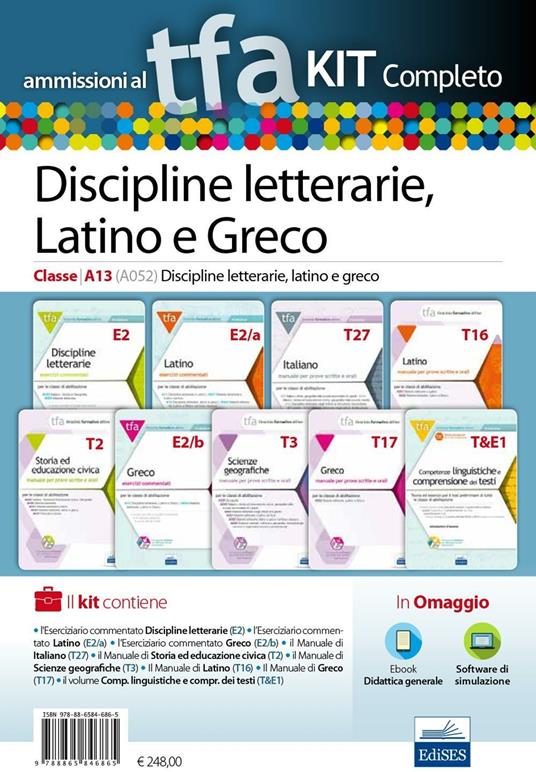 TFA. Discipline letterarie, latino e greco classe A13 (A052) per prove scritte e orali. Kit completo. Con software di simulazione - copertina
