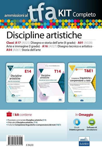 TFA. Discipline artistiche calssi A17 (A025), A01 (A028), A16 (A027), A54 (A061) per proce scritte e orali. Kit completo. Con software di simulazione - copertina