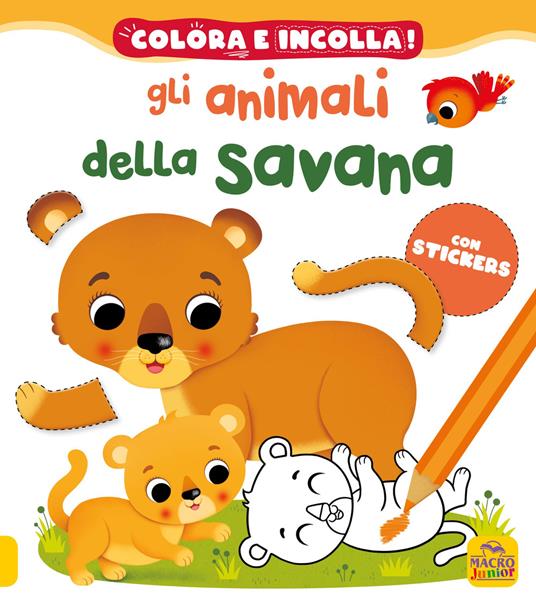 Gli animali della savana. Colora e incolla! Con adesivi. Ediz. a colori - Nathalie Bélineau - copertina