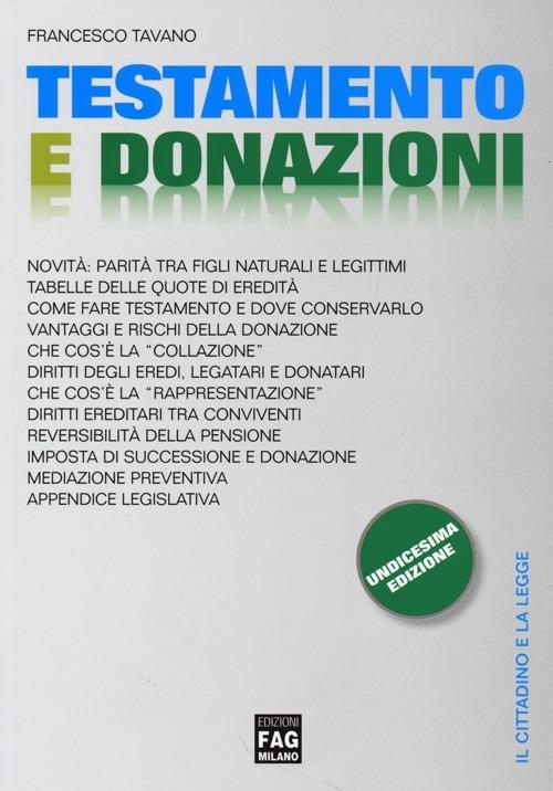Testamento e donazioni - Francesco Tavano - copertina