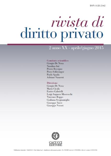 Rivista di diritto privato (2015). Vol. 2 - copertina
