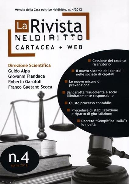 La rivista di Neldiritto (2012). Vol. 4 - copertina