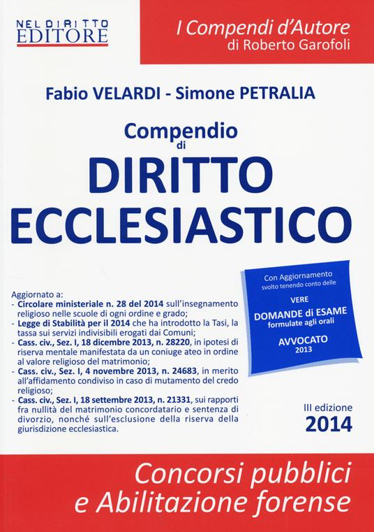 Compendio di diritto ecclesiastico - Fabio Velardi,Simone Petralia - copertina