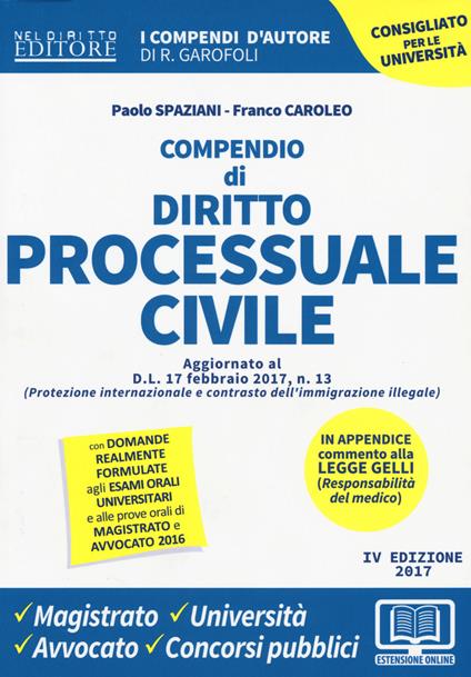 Compendio di diritto processuale civile - Paolo Spaziani,Franco Caroleo - copertina