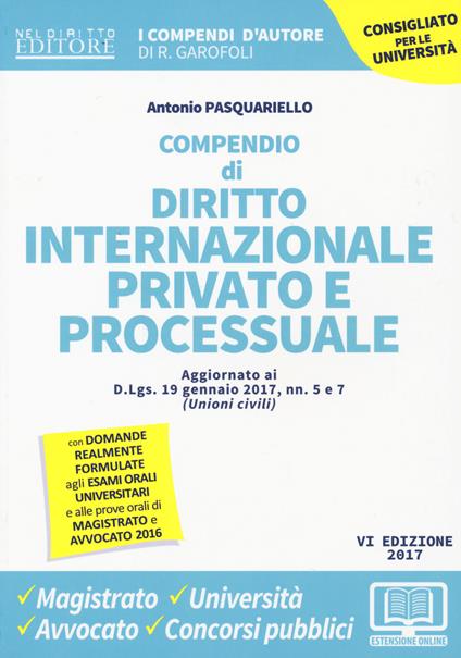 Compendio di diritto internazionale privato e processuale. Con Contenuto digitale per download e accesso online - Antonio Pasquariello - copertina