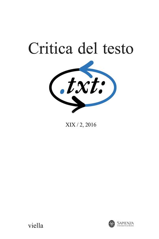 Critica del testo (2016). Vol. 19\2 - copertina