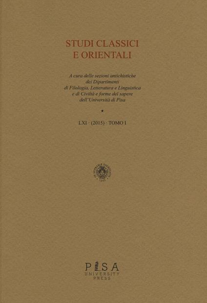 Studi classici e orientali (2015). Vol. 61\1 - copertina