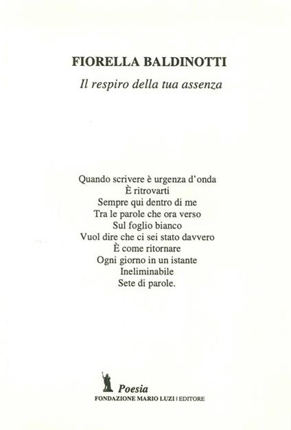 Il respiro della tua assenza - Fiorella Baldinotti - copertina