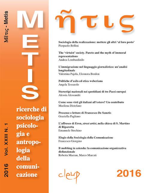 Metis. Ricerche di sociologia, psicologia e antropologia della comunicazione (2016). Vol. 23 - copertina