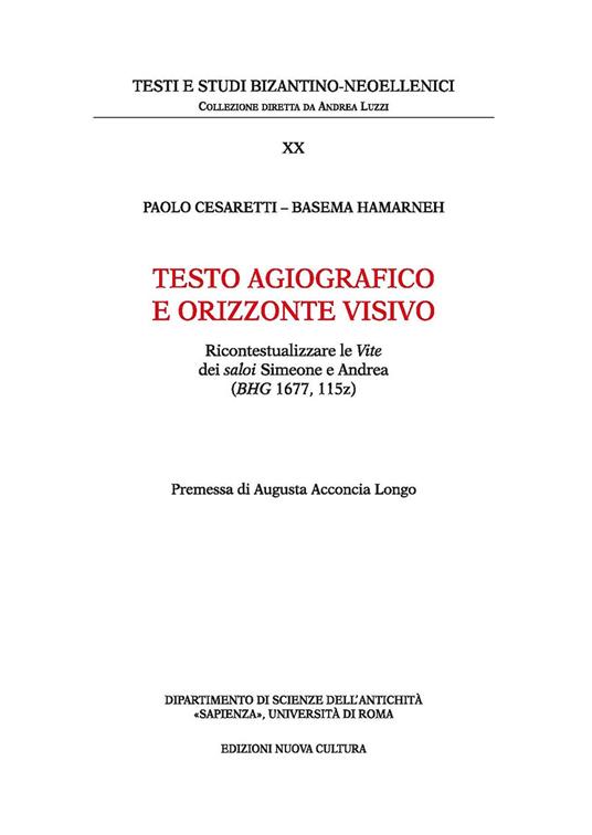 Testo agiografico e orizzonte visivo - Paolo Cesaretti,Basema Hamarneh - copertina