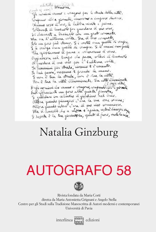 Autografo. Natalia Ginzburg (2017). Vol. 58 - copertina