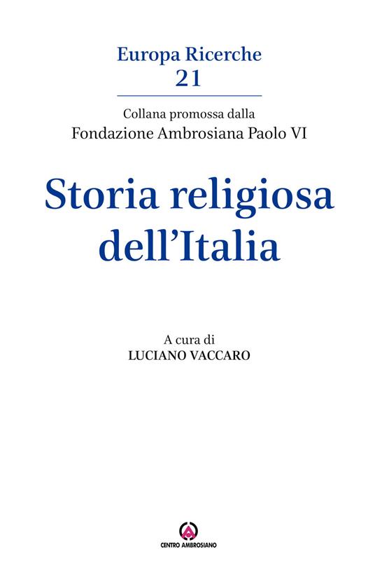 Storia religiosa dell'Italia - copertina