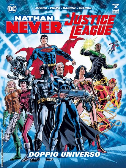 Doppio universo. Nathan Never. Justice League - Michele Medda,Bepi Vigna,Adriano Barone - copertina