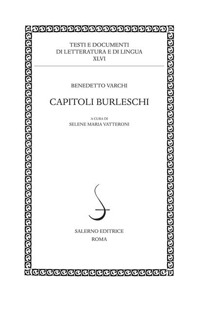 Capitoli burleschi. Ediz. critica - Benedetto Varchi - copertina