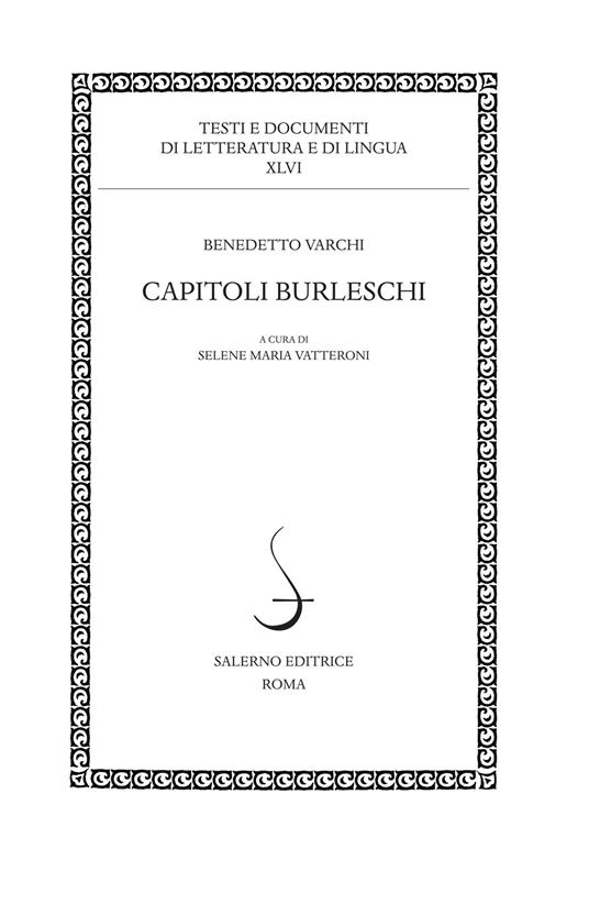 Capitoli burleschi. Ediz. critica - Benedetto Varchi - copertina