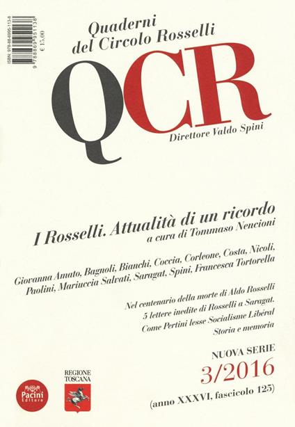 QCR. Quaderni del Circolo Fratelli Rosselli (2016). Vol. 3 - copertina