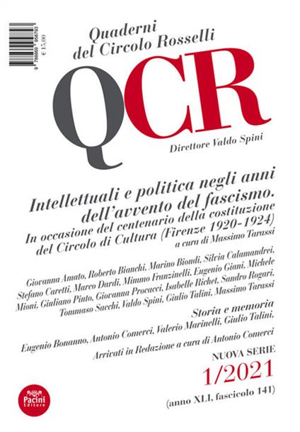 QCR. Quaderni del Circolo Rosselli (2021). Vol. 1: Intellettuali e politica negli anni dell'avvento del fascismo - copertina