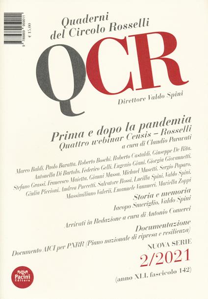 QCR. Quaderni del Circolo Fratelli Rosselli (2021). Vol. 2: Prima e dopo la pandemia. - copertina