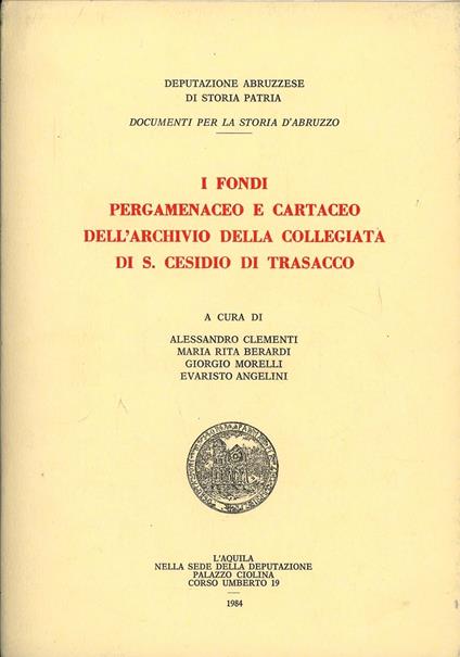 Pergamene e carte dell'Archivio parrocchiale di San Cesidio a Trasacco - copertina