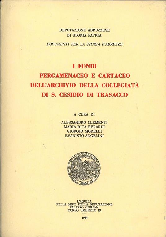 Pergamene e carte dell'Archivio parrocchiale di San Cesidio a Trasacco - copertina