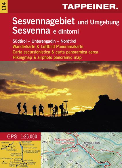 Sesvenna e dintorni. Carta escursionistica & panoramica aerea 1:25.000. Ediz. italiana, inglese e tedesca - copertina