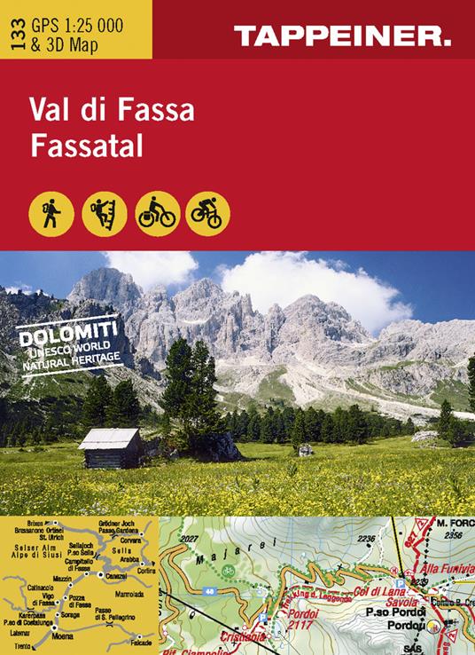 Val di Fassa. Cartina topografica. Carta panoramica 3D. Ediz. italiana e tedesca - copertina